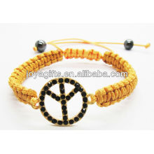 95B0223-4 / Diamante Gold Farbe Peace Logo grünes Draht gewebt Armband